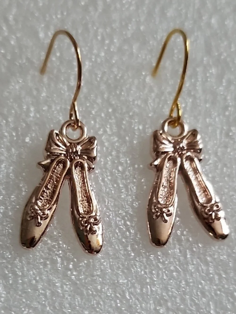 Hand Crafted Rose Gold Ballet Slipper Dangle Earrings